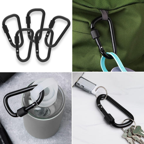 Gold Lion Gear Aluminum Carabiner w/Lock 3 Inch | Heavy Duty D Shape Buckle for Key Ring, Backpack Clip