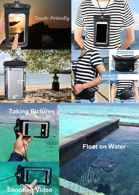 Waterproof Dry Bags Set of 3, 5L with 2 Zip Lock Seals, Detachable Shoulder Strap, Waist Pouch, Phone Case