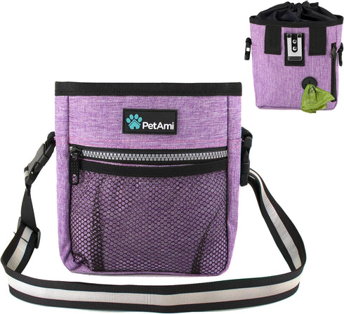 PetAmi Dog Treat Pouch - Training Bag Holder for Kibbles, Toys, and Poop Bags (Purple) - 3 Ways to Wear