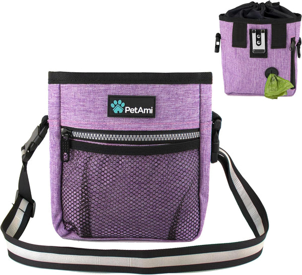 PetAmi Dog Treat Pouch - Training Bag Holder for Kibbles, Toys, and Poop Bags (Purple) - 3 Ways to Wear