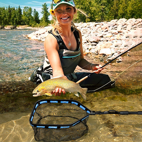PLUSINNO Floating Fishing Net - Rubber Coated Landing Net for Easy Catch & Release - Compact & Foldable