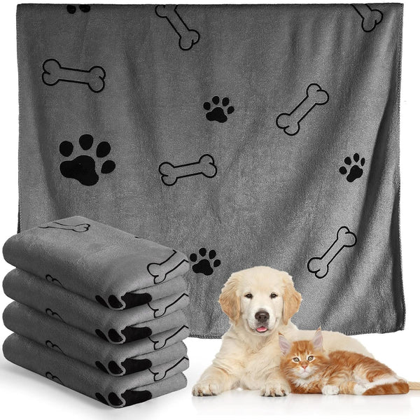 Chumia 4 Pcs Dog Towels - Microfiber Absorbent Towel for Drying Dogs, Quick Drying Paw Towel for Medium Dogs (Gray, 24