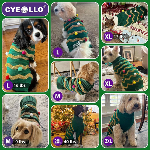 Cyeollo Christmas Sweater for Dogs, Turtleneck Glitter Holiday Clothes for Winter Pet Outfits