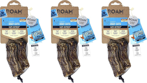 ROAM Pet Treats Ossy Cuts – Ostrich Neck Dog Chew for Small to Medium Dogs, 1.4 Ounce (Pack of 3)