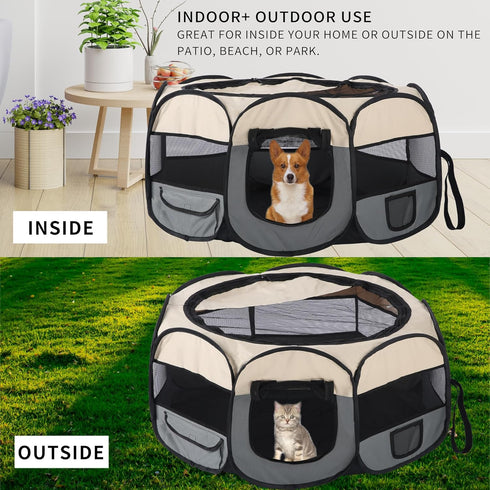 Pet Puppy Dog Playpen, Portable Foldable Cat Tent Crate, Indoor Outdoor Playground 29x16 (Grey)