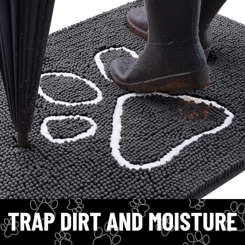 smiry Absorbent Dog Door Mat for Muddy Paws, Non-Slip Washable Chenille Mat, Quick Dry Indoor Entry Mat (47x32 Inches,