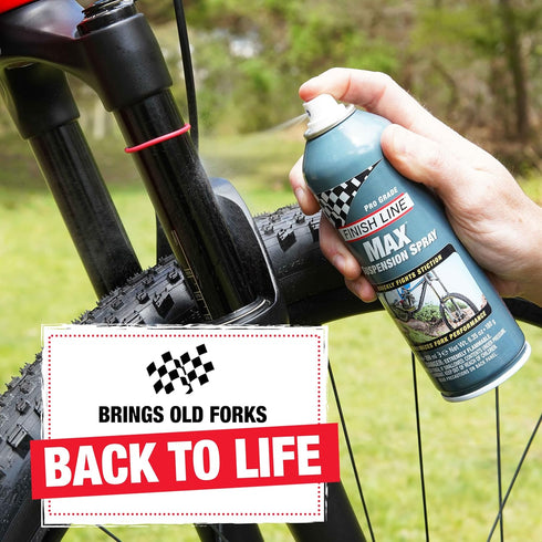 9 oz Finish Line Max Suspension Spray for Bicycles Lubricant for Forks, Shocks, and Dropper Posts Restores Fork