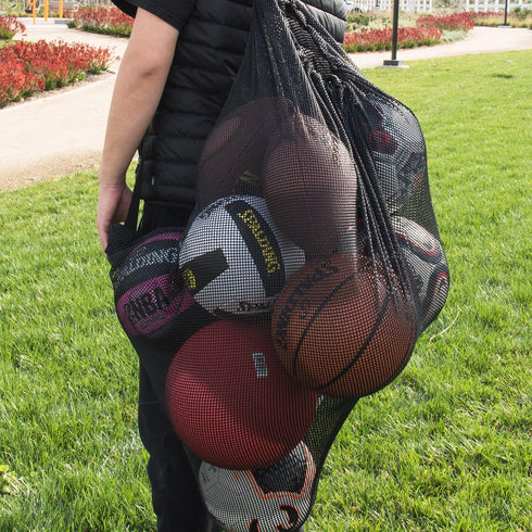 Super Z Outlet Sports Ball Bag – Extra Large Drawstring Mesh Equipment with Shoulder Strap, Black (30" x 40")