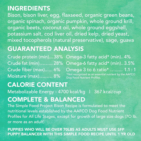 Simple Food Project Bison Recipe, Freeze Dried Raw Food for Dogs, 24 oz