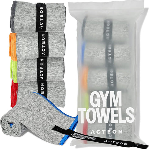 Acteon Microfiber Gym Towels 5 Pack, Quick Dry Silver ION Odor-Free Sweat