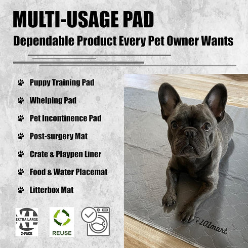 101mart 2-Pack Premium Washable Reusable Dog Pee Pads| Multi-Purpose Super Absorbent Leak-Proof Non-Slip Mat for Potty