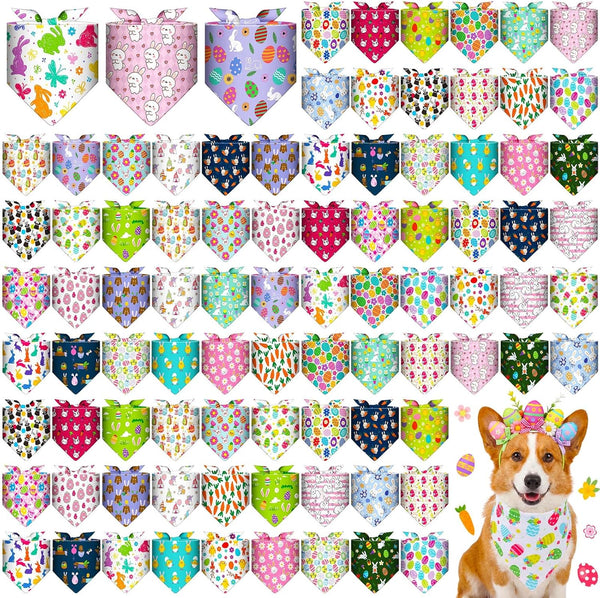 Youyole 120 Pcs Dog Bandana Bulks Bunny Dog Bandanas Rabbit Egg Pet