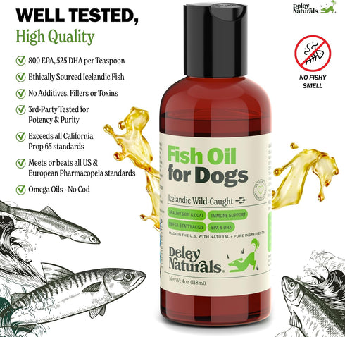 Deley Naturals Dog Fish Oil Icelandic 2X Omega for Itching Skin Relief, 4oz Omega Oil for Dogs