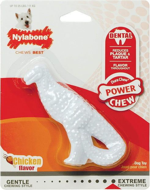 25 lbs, 1 Count Nylabone Dental Dinosaur Power Chew Toy for Dogs, Dog Toys for Aggressive Chewers, Chicken Flavor