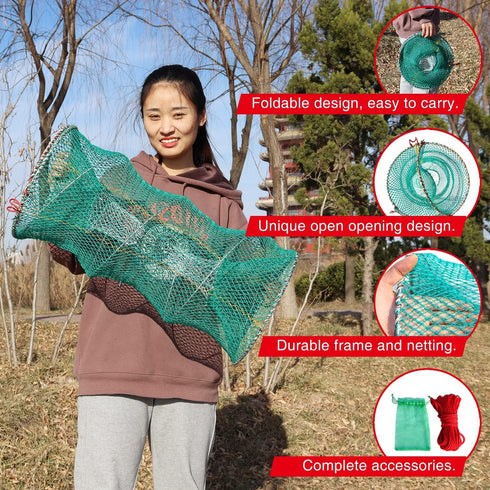 2 BasicGear Crab Spring Trap pcs - Bait Trap for Lobster, Crawfish, Shrimp, Portable Folding Collapsible Fishing Traps