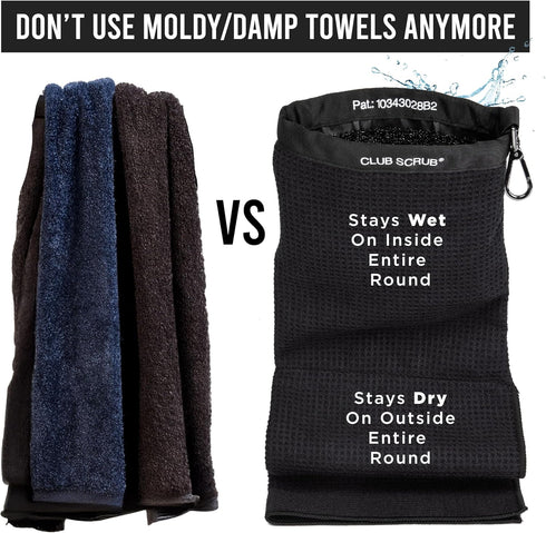 Towel Pro Golf Club and Ball Cleaning Pouch with Attached Towel, Waterproof Exterior, Machine Washable Microfiber