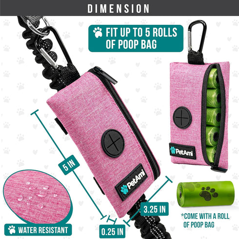 PetAmi Dog Poop Bag Holder for Leash, Waste Bag Dispenser with Clip for Puppy Potty Walking Accessories, Pink 1 Pack