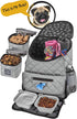 Mobile Dog Gear Travel Bag - Deluxe Quilted Weekender Backpack with Lined Food Carriers and 2 Collapsible Dog Bowls,