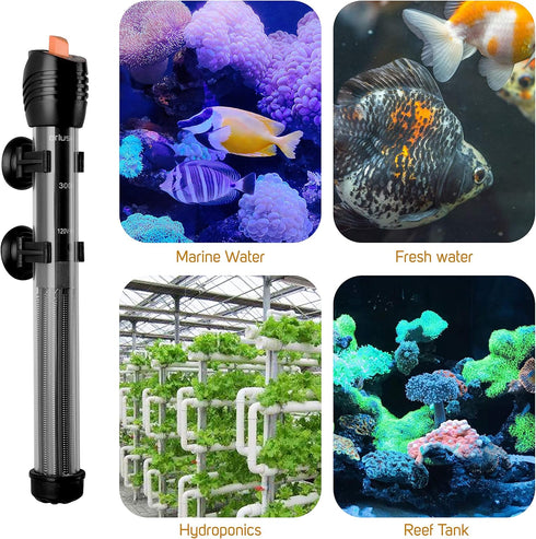 Orlushy 150W Adjustable Submersible Aquarium Heater with Suction Cups and Free Thermometer for Fish Tanks