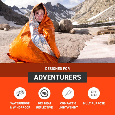 Survive Outdoors Longer Emergency Blanket - 90% Heat Reflective, Waterproof & Windproof, 56" x 84", 4 Pack, Orange