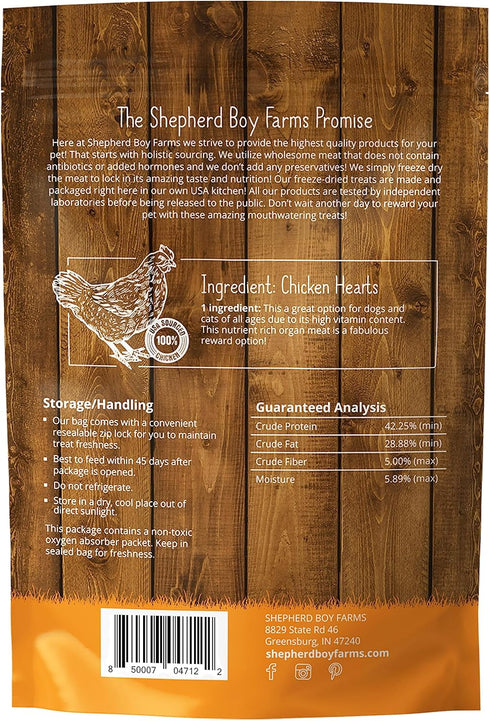 Freeze Dried Dog and Cat Treats, Chicken Heart, All Natural, High Protein, 8oz, Made in USA