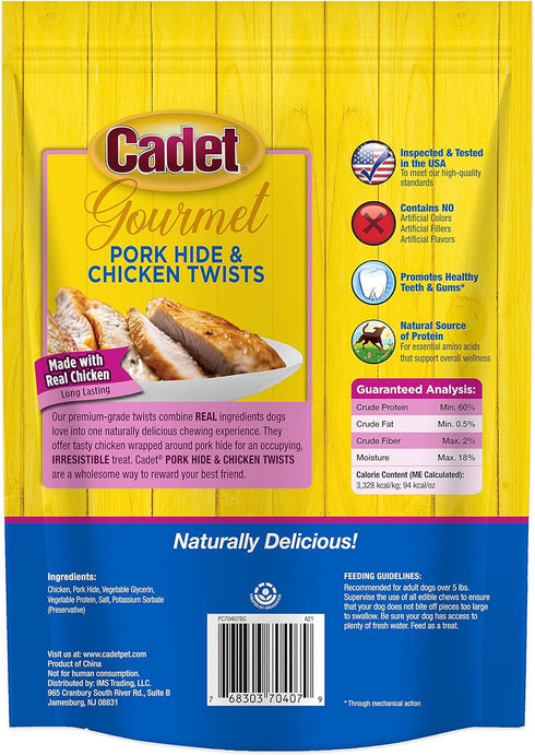 Cadet Gourmet Beef Hide Twist Chew Sticks, Chicken Flavor, Long Lasting & Natural Chew Treats for Dogs (22 Count)