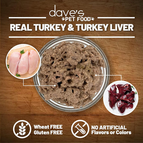 Dave's Pet Food Grain Free Wet Dog Food, 95% Turkey & Turkey Liver, 12.5 oz Cans, Case of 12