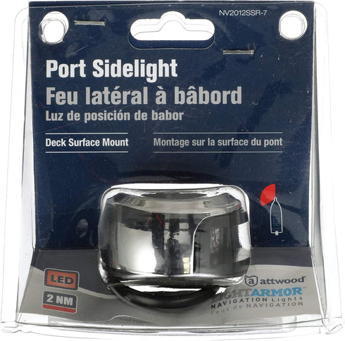 NV2012SSR-7 LightArmor 2-Mile Navigation Deck Mount Sidelight by Attwood, Red LED