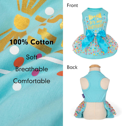 cyeollo Dog Birthday Dress, Tulle Clothes for Small Medium Dogs, Holiday Outfit Apparel, Blue, XL