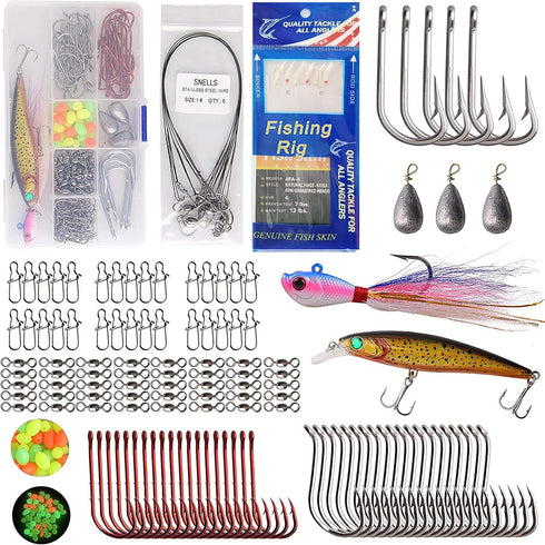 Saltwater Fishing Tackle Kit - Surf Fishing Gear Set Includes Lures, Bait Rigs, Swivel, Hooks, Sinkers Weights, Wire