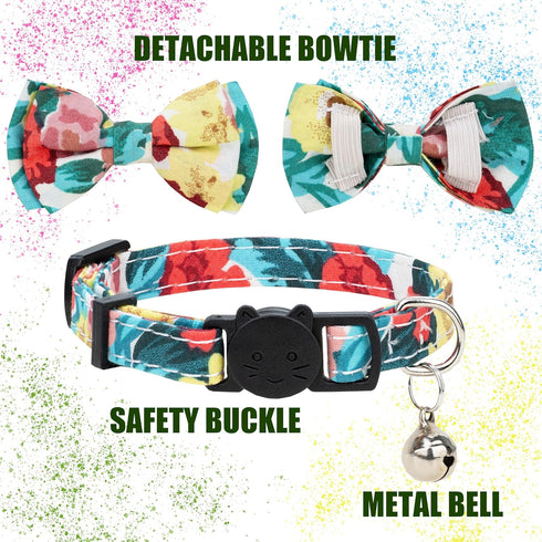 Cat Pet Breakaway Collar with Bell, Bowtie Detachable Bow Adjustable Safety for Kitten Puppy 2pcs Yellow & Purple Oil
