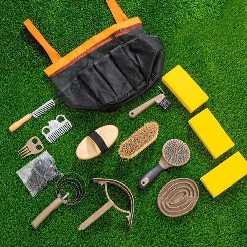 Uross 15PCS Set Horse Grooming Kit - Horse Brush with Organizer Tote Bag Care Cleaning Kit with Brush & Comb