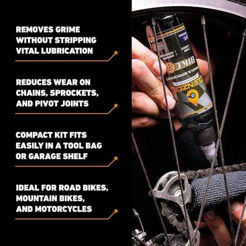 4 oz 0.5 oz Clenzoil Chain & Sprocket Cleaning Kit - Chain Cleaner Lubricant Protectant (CLP) - Wet Lube Application