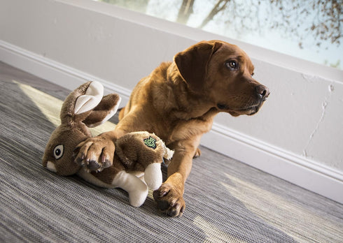 goDog Wildlife Rabbit Squeaky Plush Dog Toy, Chew Guard Technology, Large, Brown