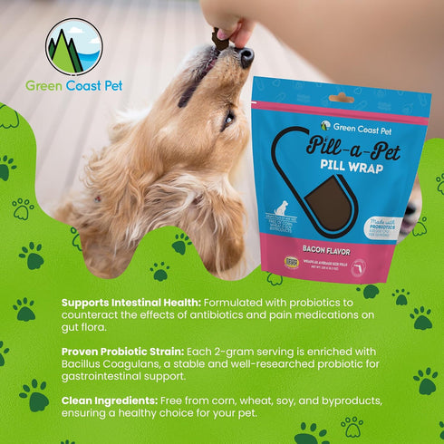 Pill-a-Pet Pill Wrap for Dogs - Probiotics Pet Pill Pockets, Bacon Flavor, Hides up to 60 Tablets