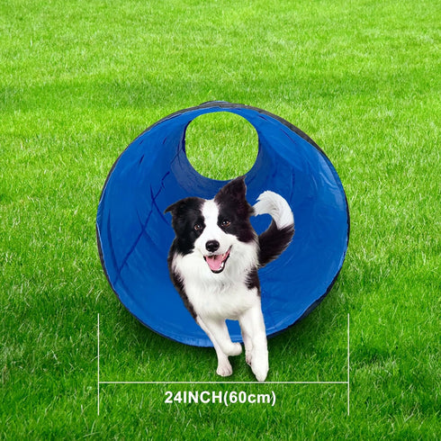 10FT Blue Dog Agility Tunnel - Training Equipment with Carry Bag