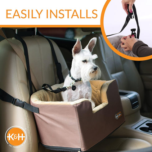 K&H Pet Products Hanging Bucket Booster Pet Seat, Elevated Dog Booster Car Seat for Petite and Toy Breeds, Tan