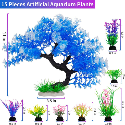 MyLifeUNIT Fish Tank Decorations, 15 Pack Artificial Aquarium Plants Tree Set for Fish Tank Decor (Bule Set) by MyLifeUNIT