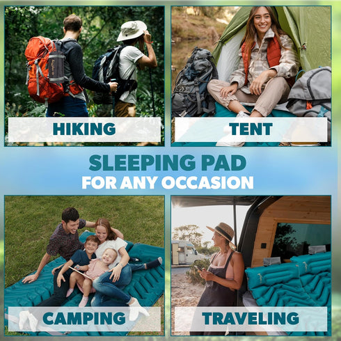 Inflatable Camping Sleeping Pad, Thick 4 Inch Ultralight Mat with Pillow and Built-in Foot Pump