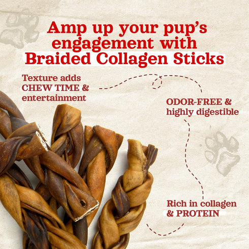 Natural Farm Braided Collagen Chews for Dogs (6 Inch, 10 Pack), Odor-Free, Rawhide Alternative