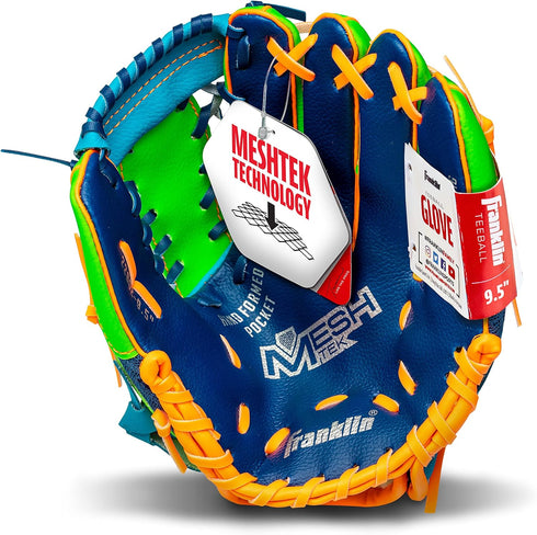 Franklin Sports Kids Baseball Glove + Ball Set, Meshtek Youth Teeball Gloves, Left + Right Hand, 9.5" Inch