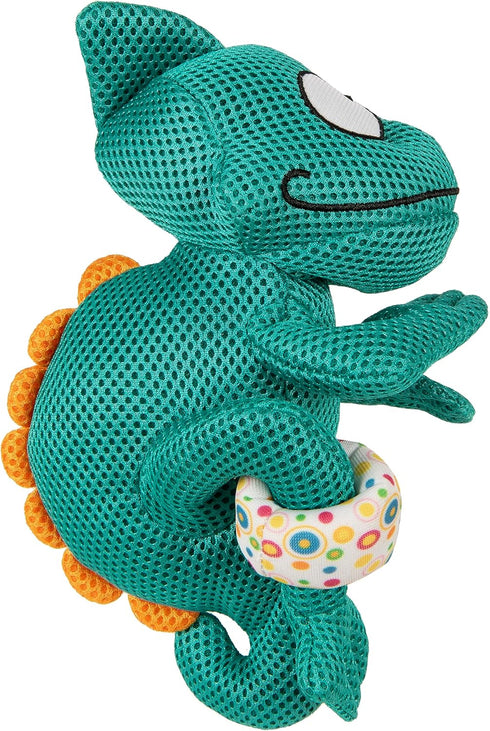 goDog Double Chew Guard Mesh Amphibianz Chameleon Squeaky Dog Toy - Teal, Large