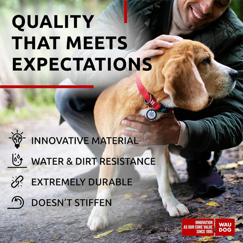WAUDOG Waterproof Dog Collar - Adjustable Breakaway Collar for Large, Medium & Small Dogs with QR Dog Tag, Red