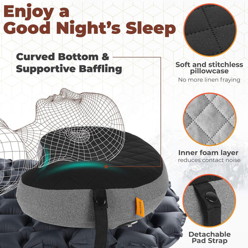TREKOLOGY Camping Pillow with Removable Cover, Inflatable Pillow for Backpacking, Ultralight Inflatable Camp Pillows for Sleeping Portable Compact Pillow for Hiking Travel by TREKOLOGY
