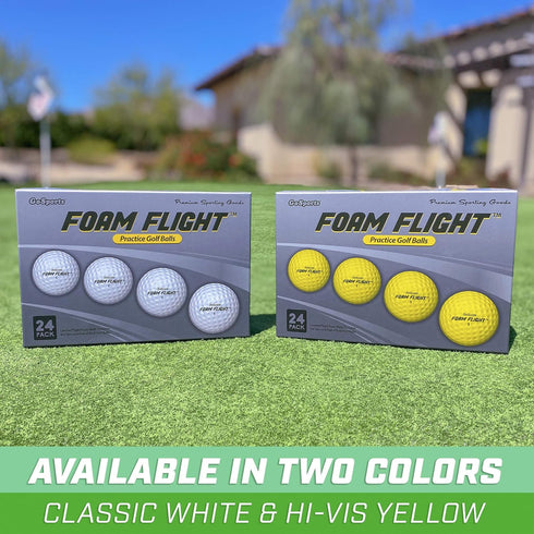 Pack 24 GoSports Foam Flight Practice Golf Balls - Choose White or Yellow - of Limited Flight Training Balls