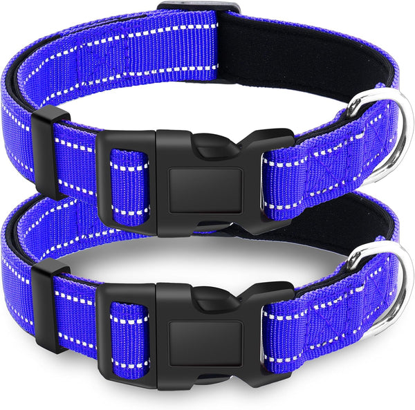 2 Pack Reflective Dog Collar with Safety Locking Buckle, Adjustable Soft Comfortable Nylon for Small Medium Large Dogs