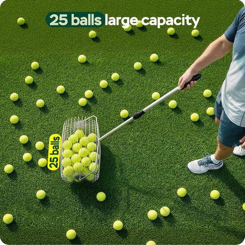 29"43" 25 1.53 YooKoo Rolling Tennis Ball Picker, Adjustable Tennis Ball Hopper, Lightweight and Sturdy, Holds Up