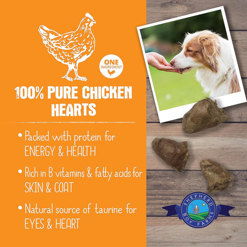 Freeze Dried Dog and Cat Treats, Chicken Heart, All Natural, High Protein, 8oz, Made in USA