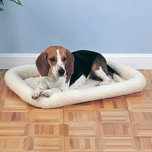 Sherpa Pet Crate Bed with Bumper-Style Cushioning for Comfort, Small, Natural Beige