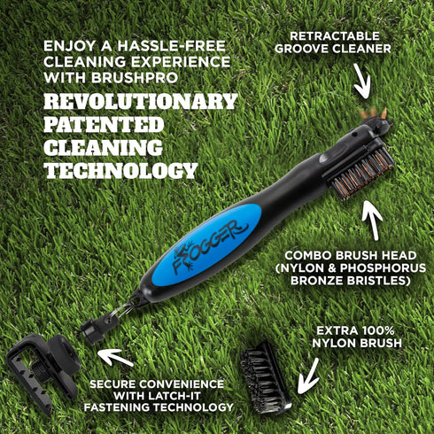 Frogger BrushPro Golf Club Cleaner with Ergonomic Grip and Latch-it Magnet - Professional Brush for Golfers